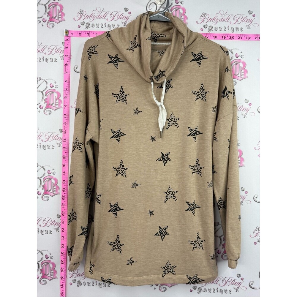 George sweater turtleneck Tan Star Print Cowl Neck Pullover
